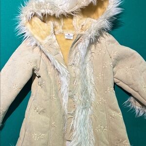 Little Girl's Cream Faux Fur Hooded Coat